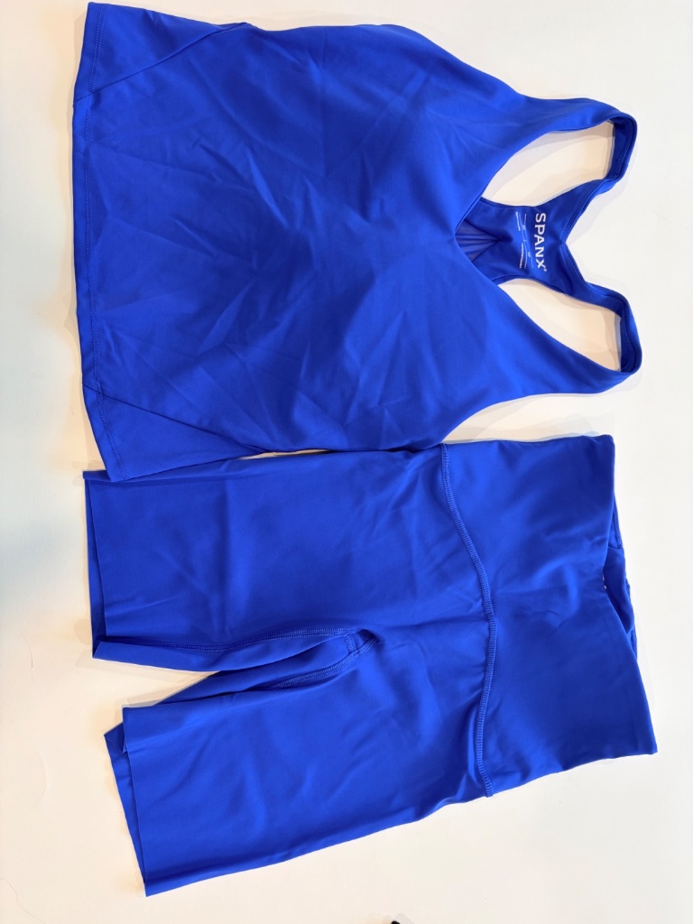 SPANX Women’s Workout Set XS Cobalt Blue Tank + Biker Shorts Activewear - Picture 4 of 7